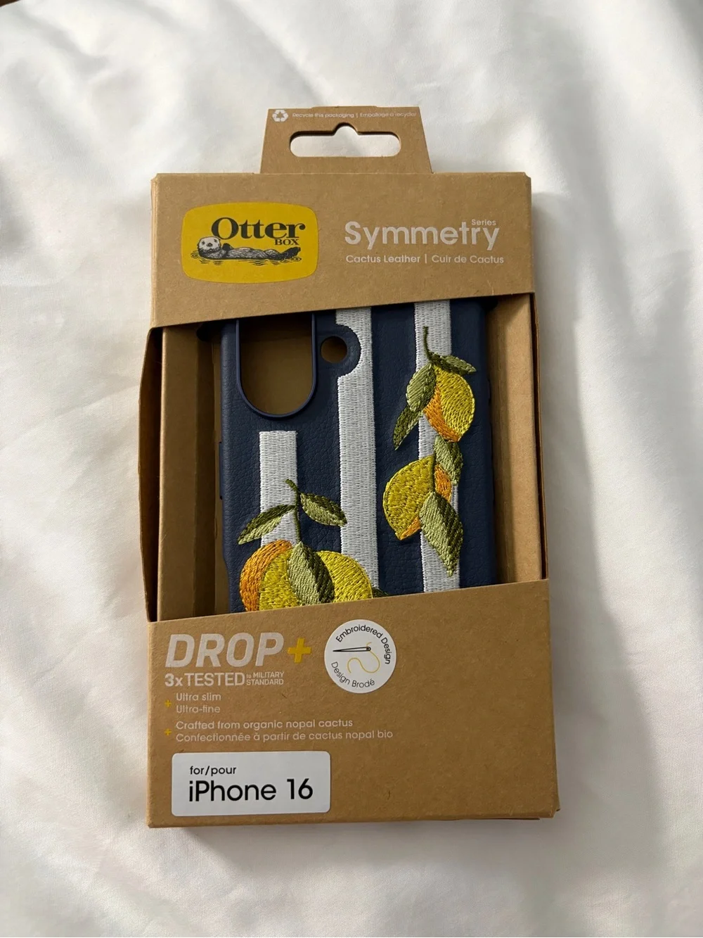 Otterbox Cactus Leather Desserto Striped Lemon iPhone 16 Case Navy Yellow NEW